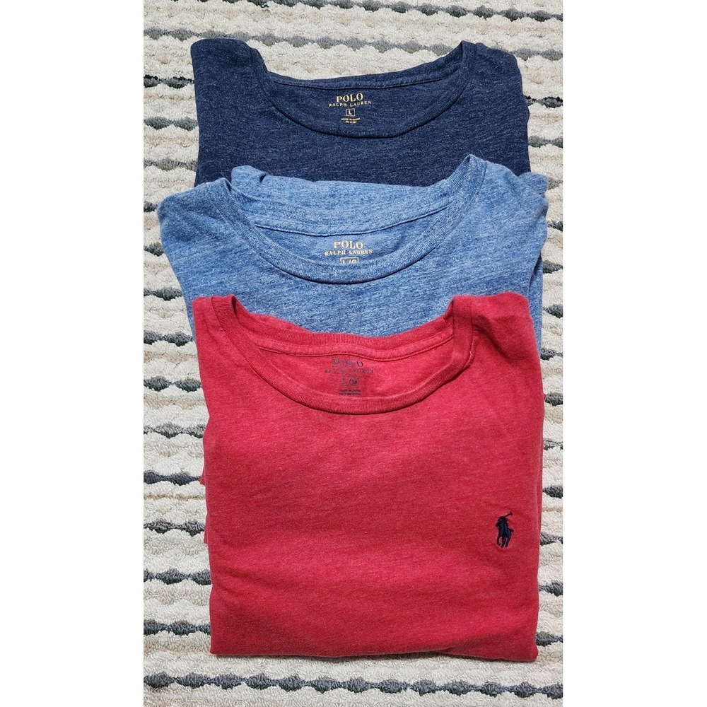 Lot Of 3 Polo Ralph Lauren Cotton Long Sleeve Crew Neck T-shirts Size Large